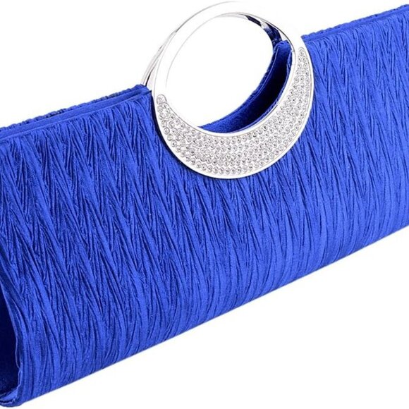 Rhinestone Satin Evening Clutch Bag Bridal Wedding Party Handbag - Picture 1 of 6